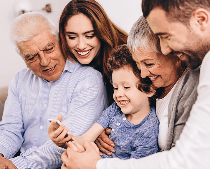 Family watching stream